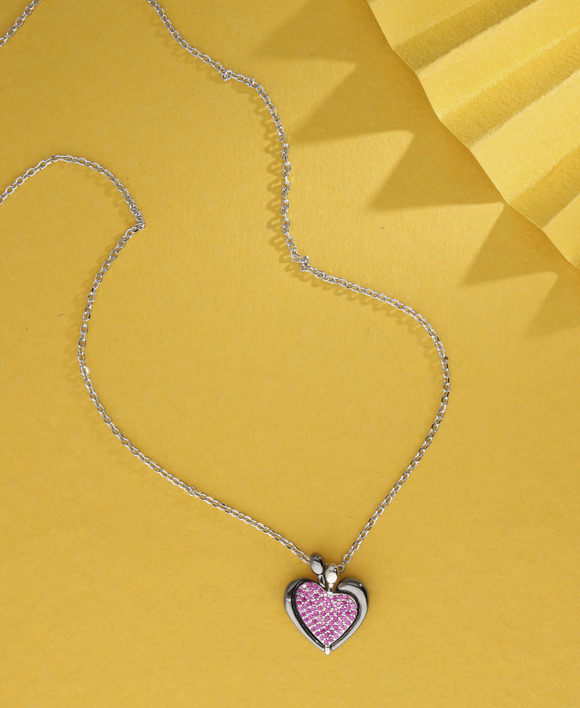 Heart Etch Silver Necklace