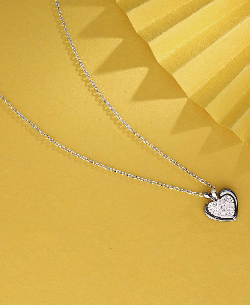 Heart Etch Silver Necklace