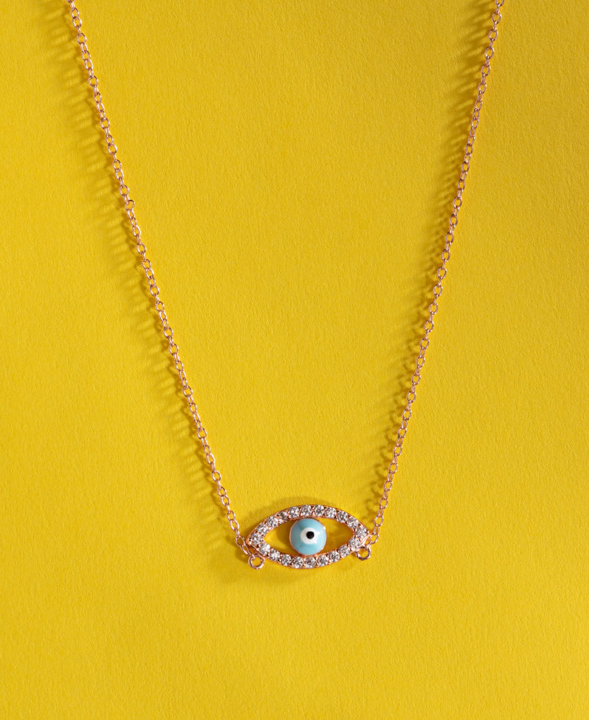 Protective Evil Eye Workwear Silver Necklace With Rose Gold Finish