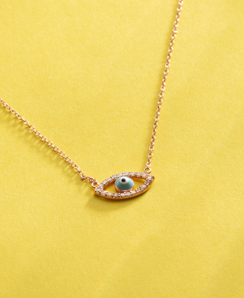 Protective Evil Eye Workwear Silver Necklace With Rose Gold Finish