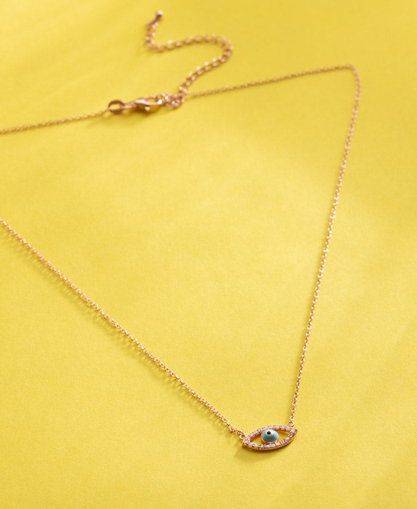 Protective Evil Eye Workwear Silver Necklace With Rose Gold Finish