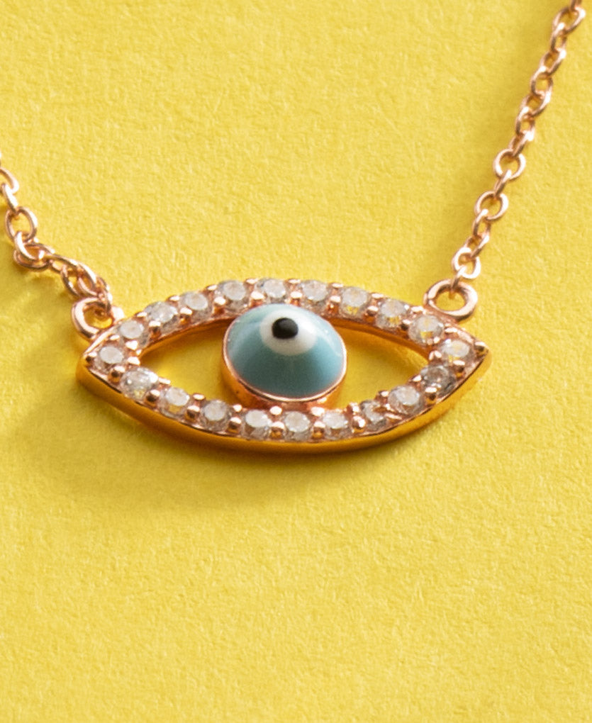 Protective Evil Eye Workwear Silver Necklace With Rose Gold Finish