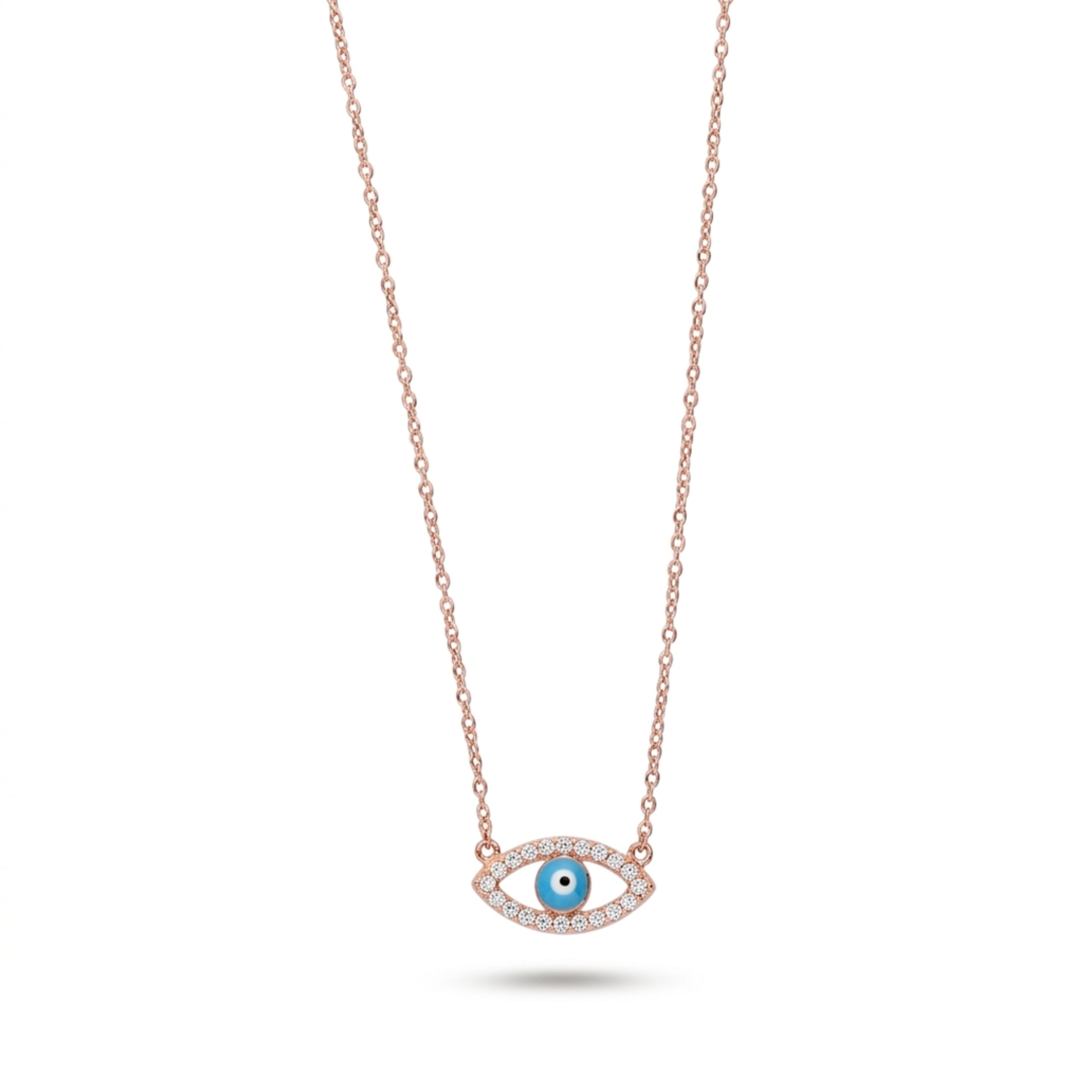 Protective Evil Eye Workwear Silver Necklace With Rose Gold Finish