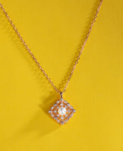 Sterling Silver Square Pendant Necklace With Rose Gold Finish