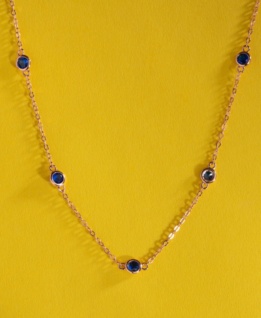 Sterling Silver Necklace With Blue Sapphires With Rose Gold Finish