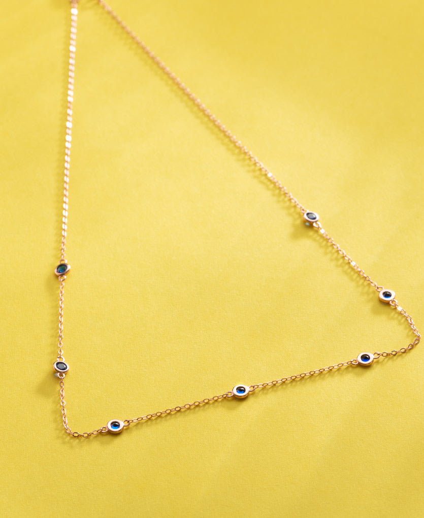 Sterling Silver Necklace With Blue Sapphires With Rose Gold Finish