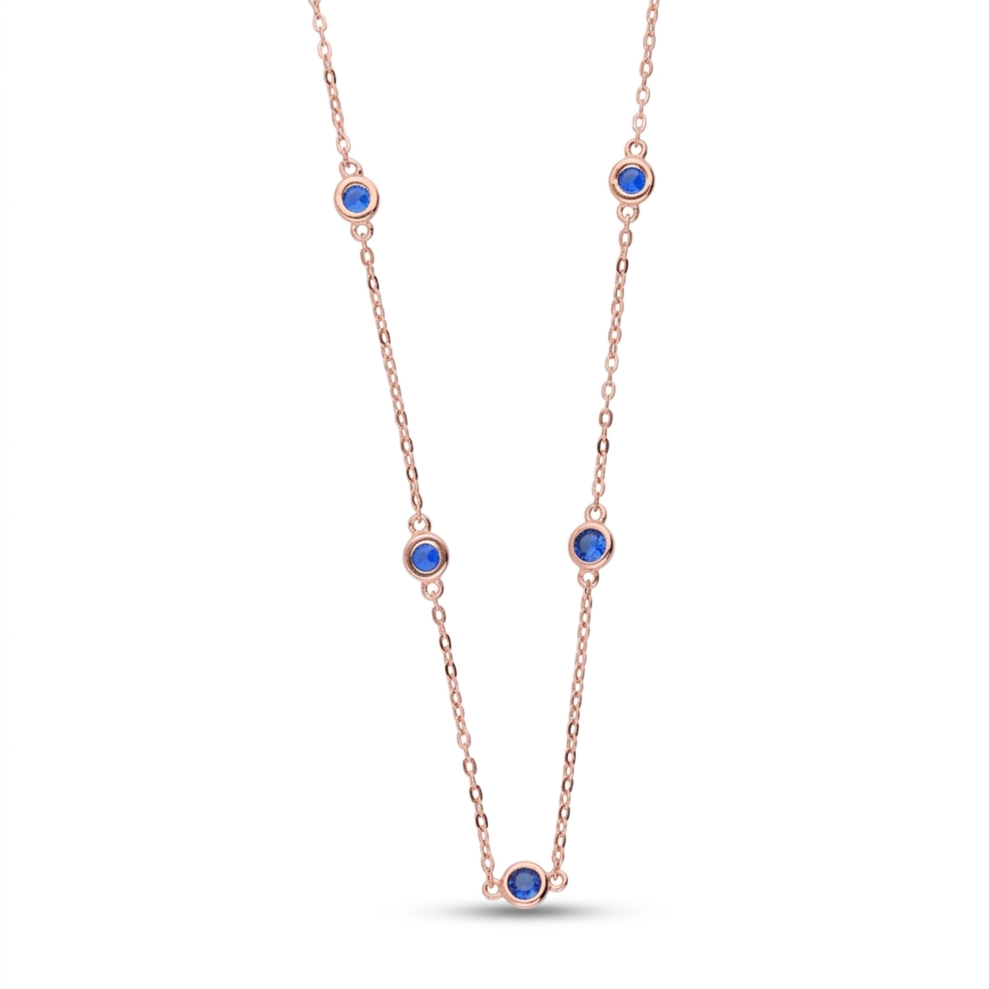 Sterling Silver Necklace With Blue Sapphires With Rose Gold Finish