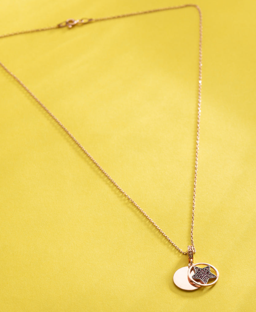 Silver Necklace With Sparkling Star With Rose Gold Finish