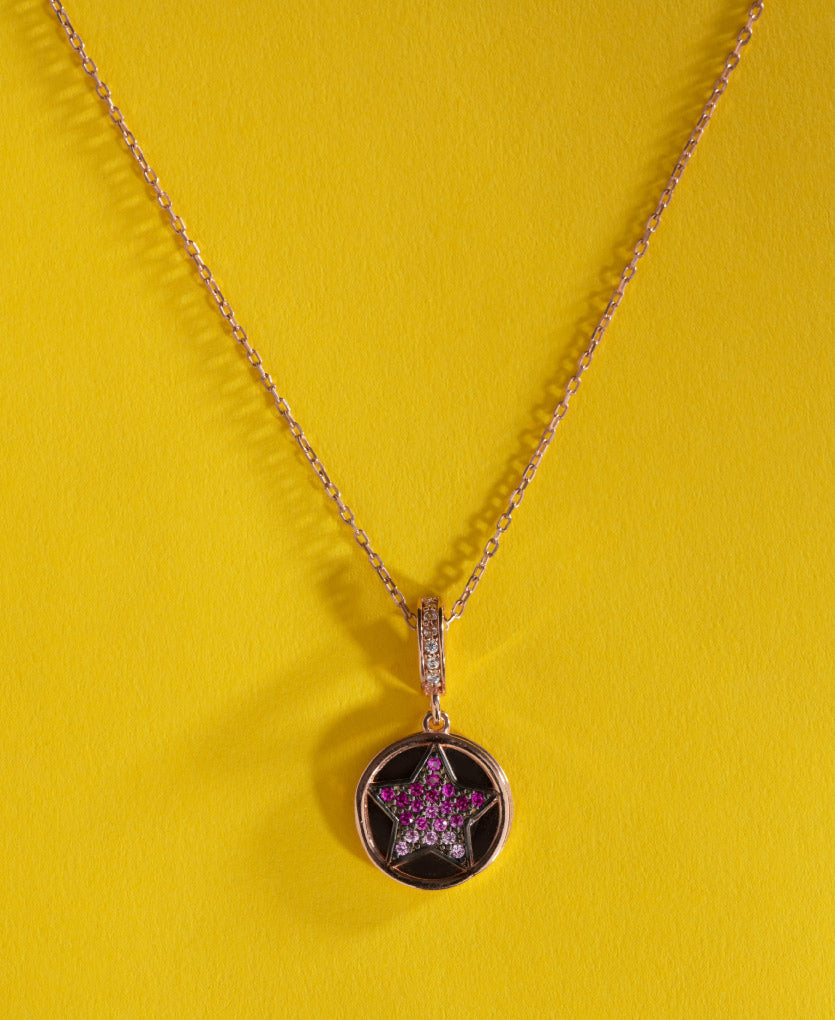 Silver Necklace With Sparkling Star With Rose Gold Finish