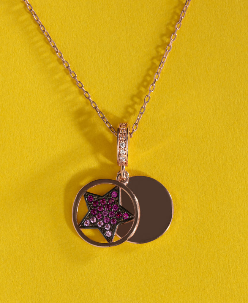 Silver Necklace With Sparkling Star With Rose Gold Finish