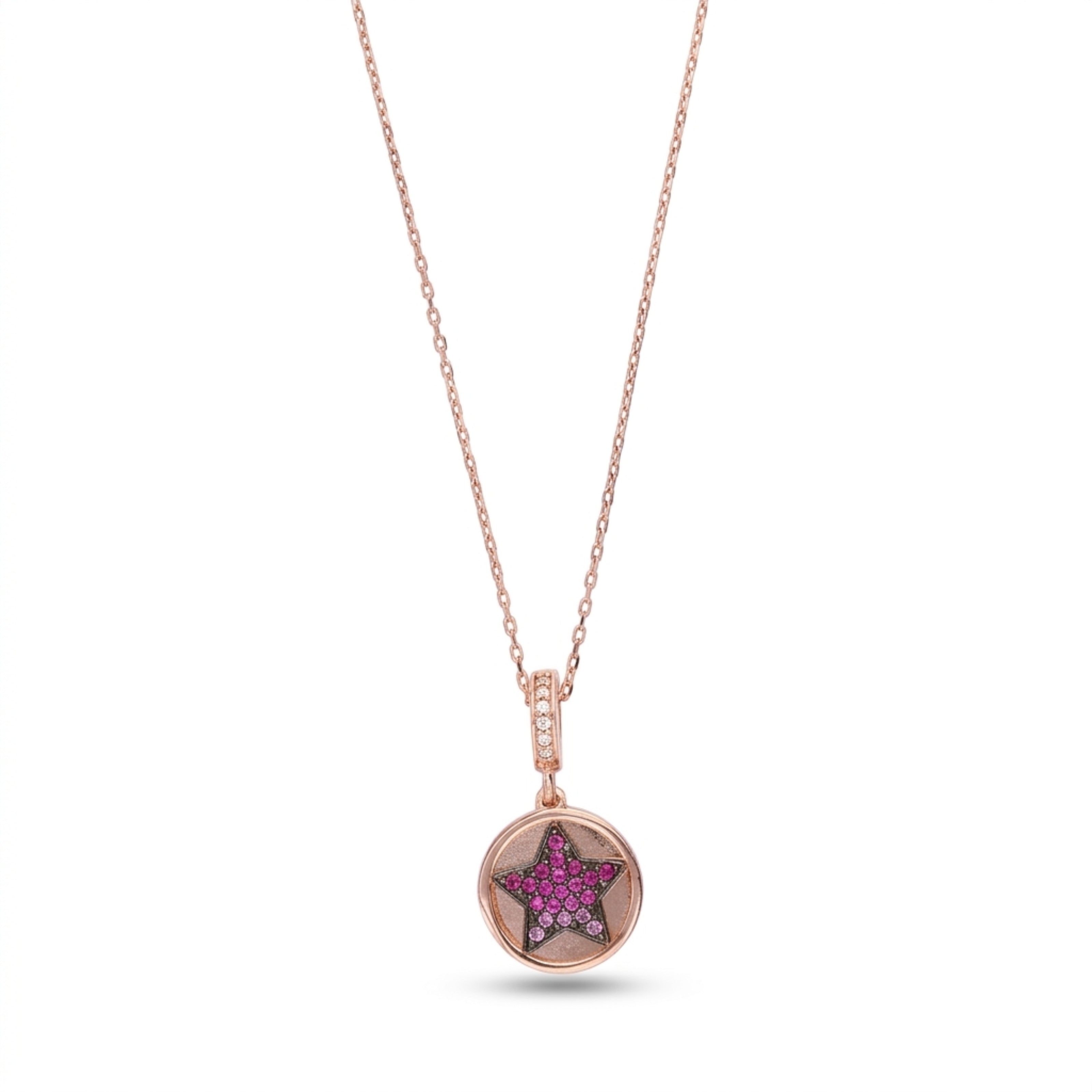 Silver Necklace With Sparkling Star With Rose Gold Finish