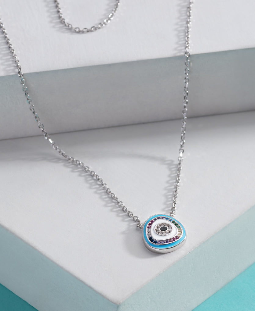 Silver Evil Eye Necklace For Protection And Good Luck