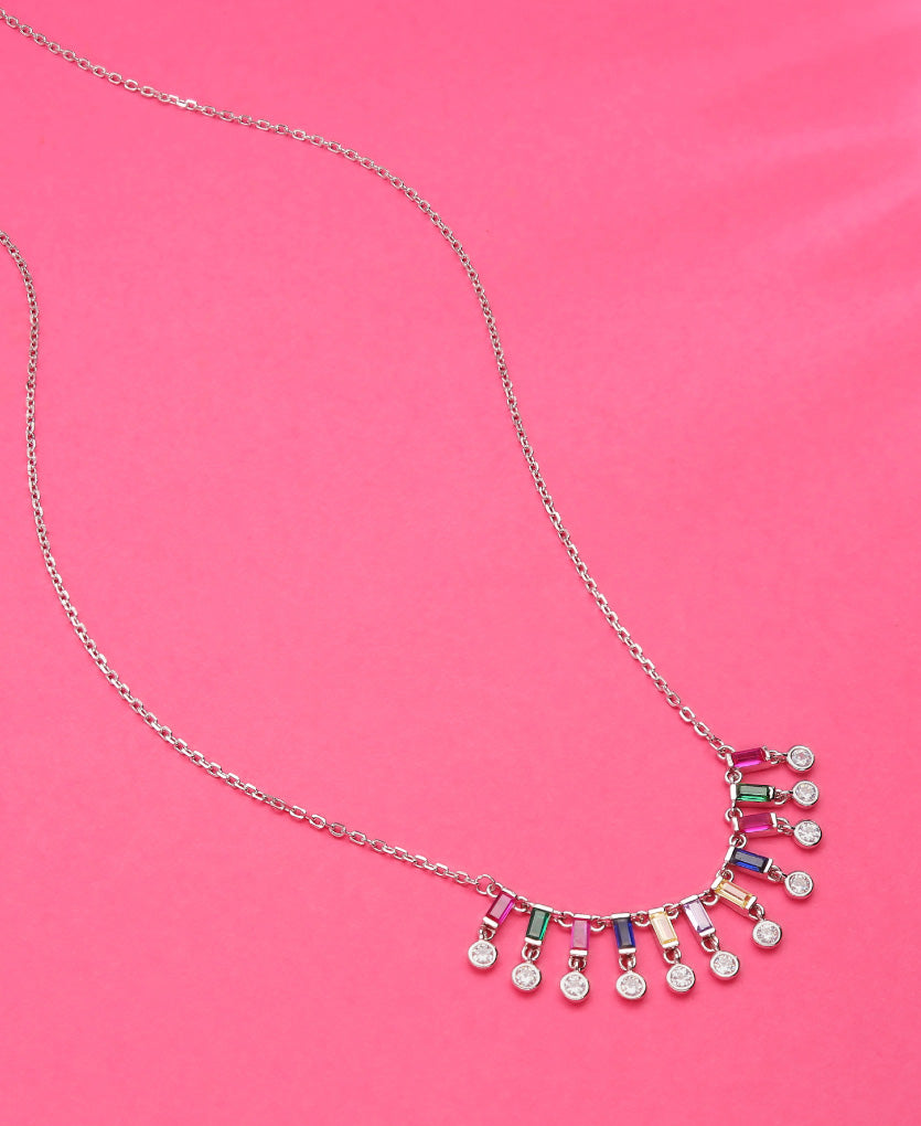 Sterling Silver Necklace With Colorful Gemstones