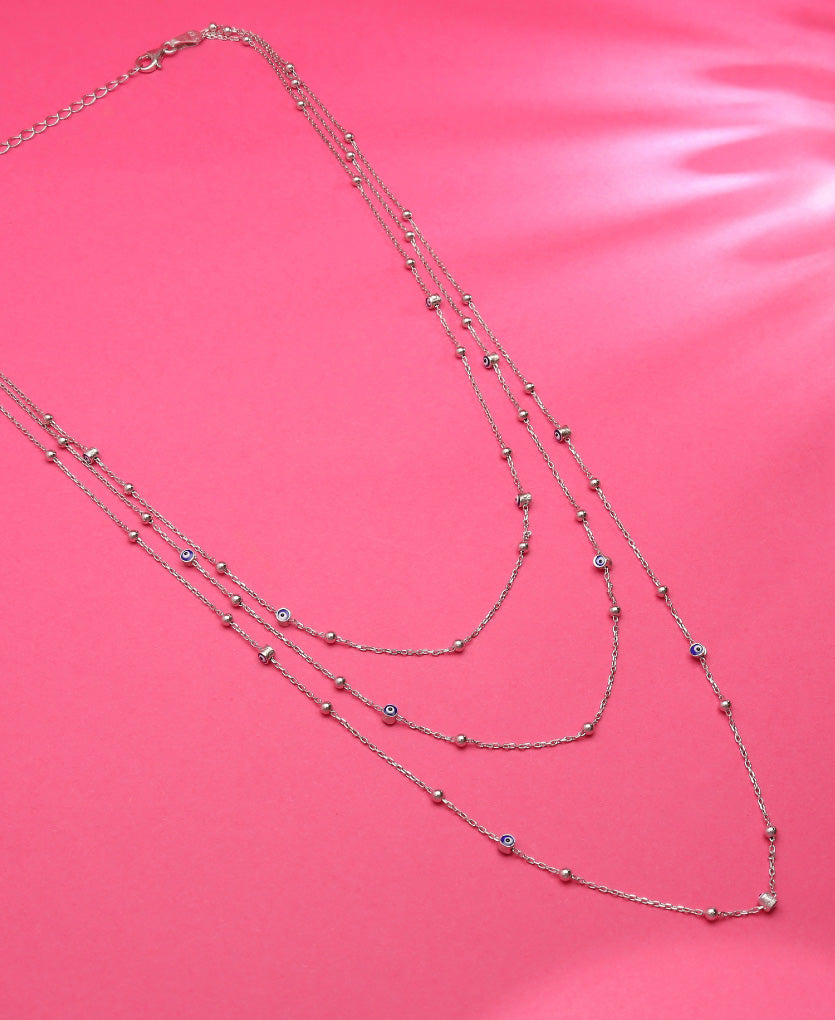 Sterling Silver Evil Eye Necklace With Multi-Layered Chains
