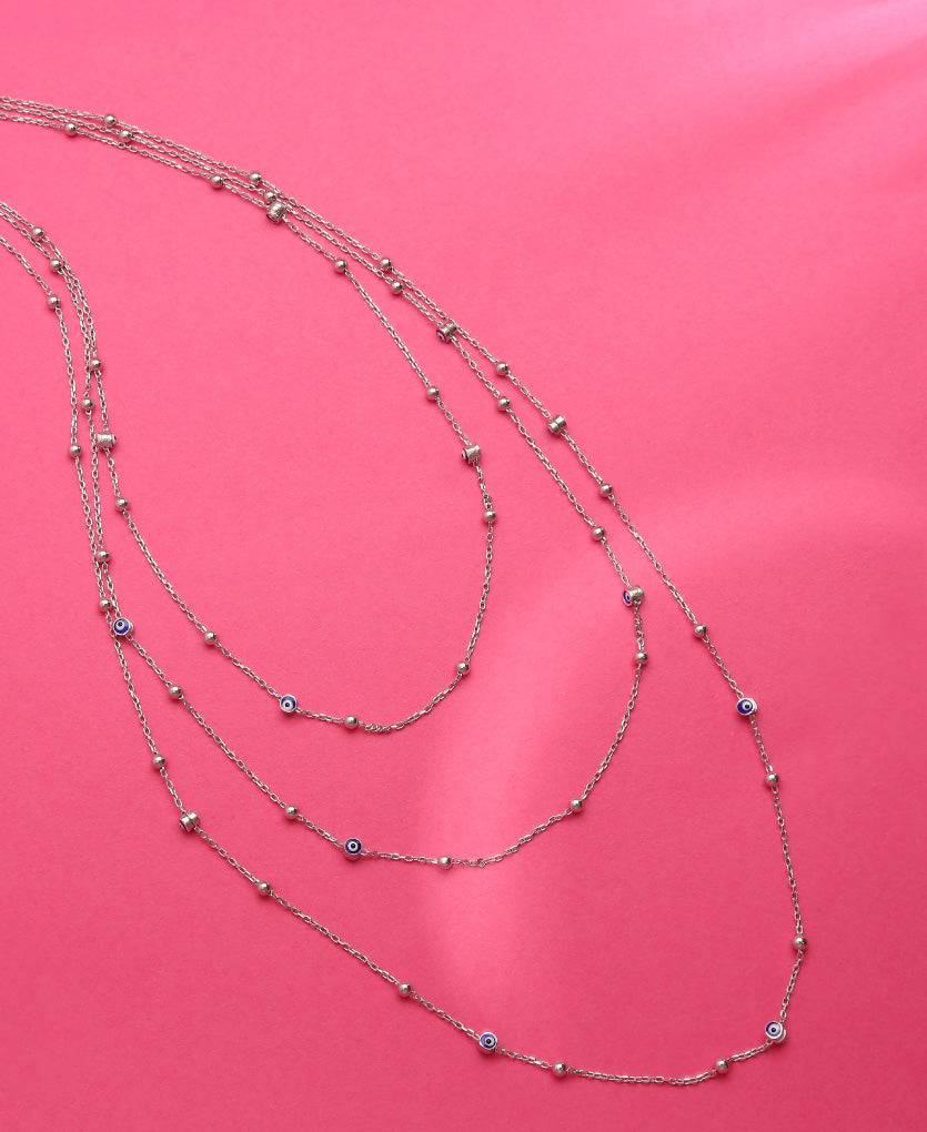 Sterling Silver Evil Eye Necklace With Multi-Layered Chains
