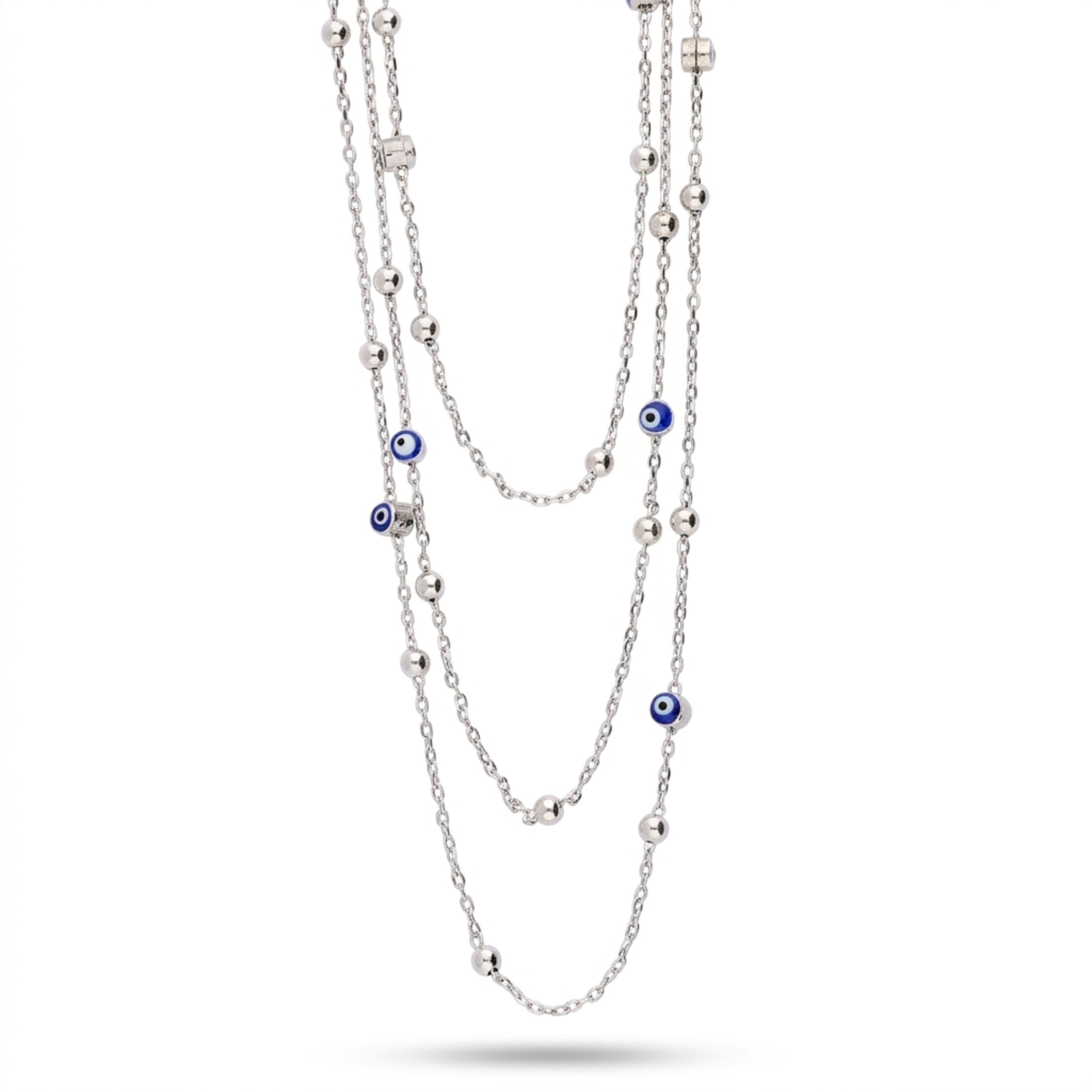 Sterling Silver Evil Eye Necklace With Multi-Layered Chains