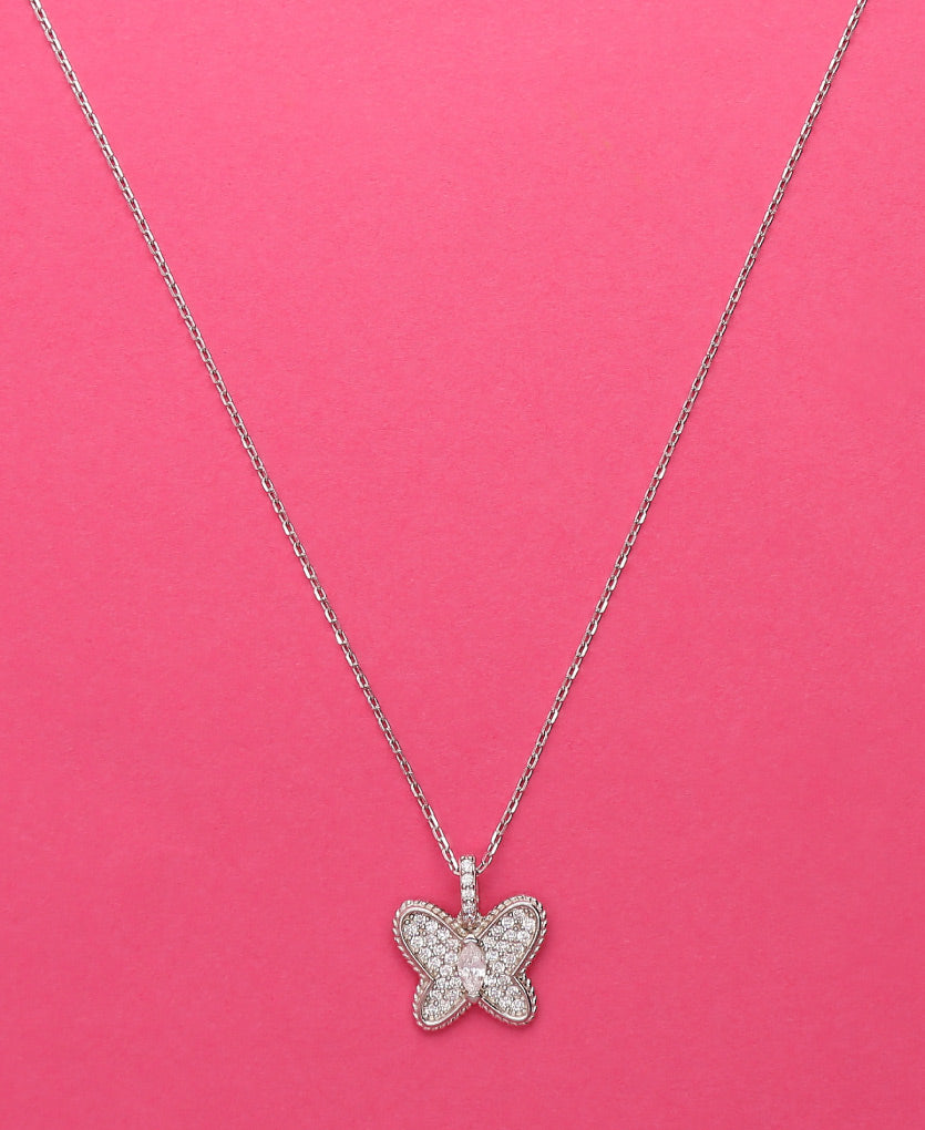 Minimalist Silver Necklace With A Sparkling Butterfly