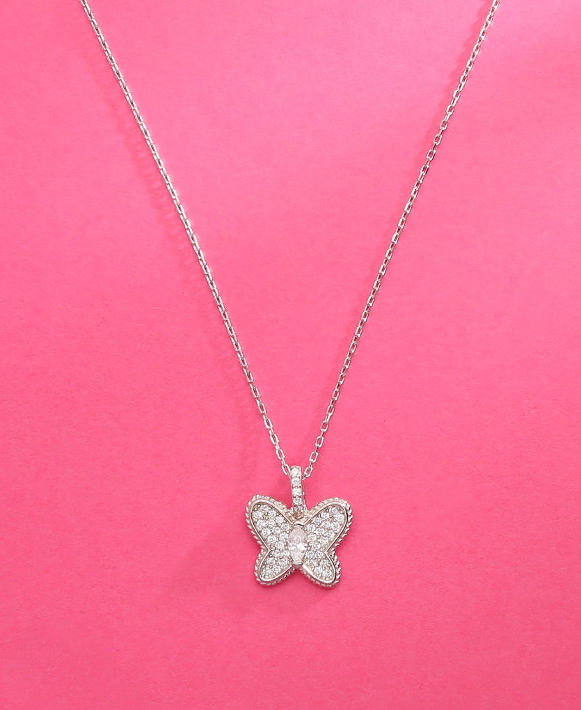 Minimalist Silver Necklace With A Sparkling Butterfly