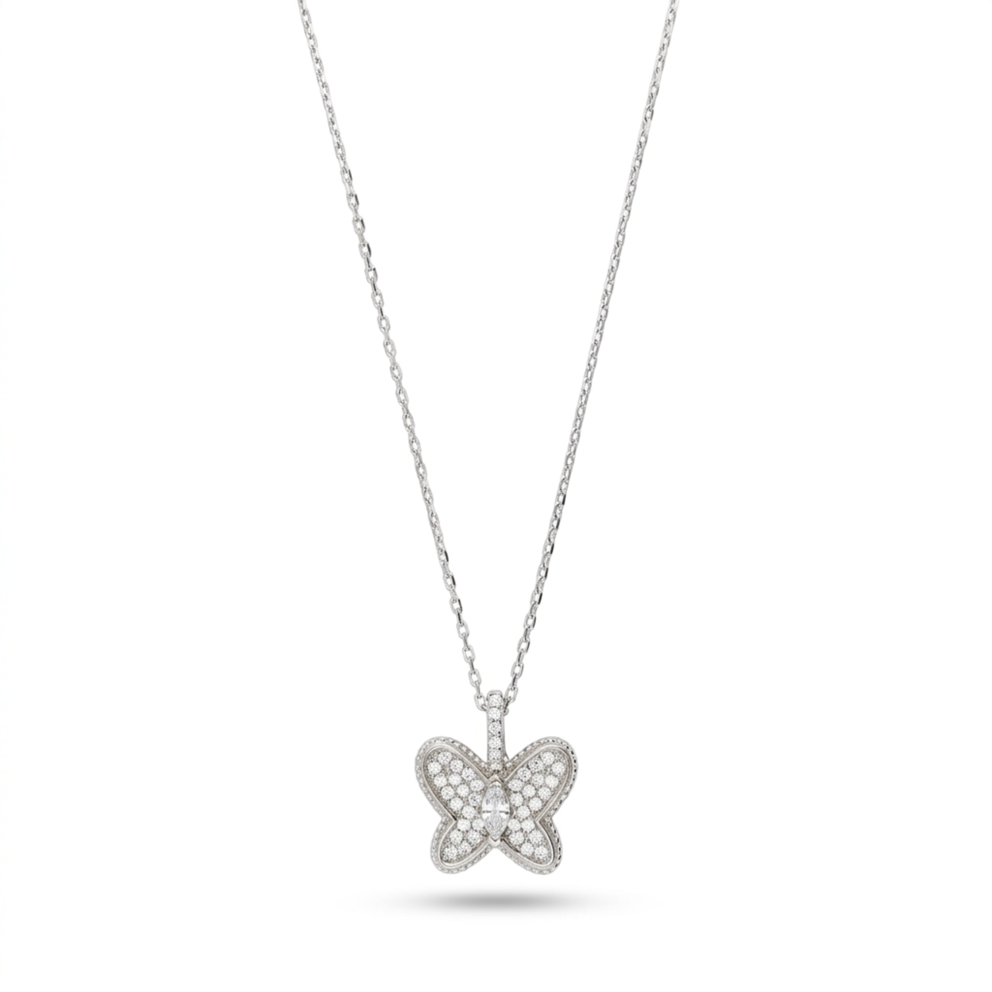 Minimalist Silver Necklace With A Sparkling Butterfly