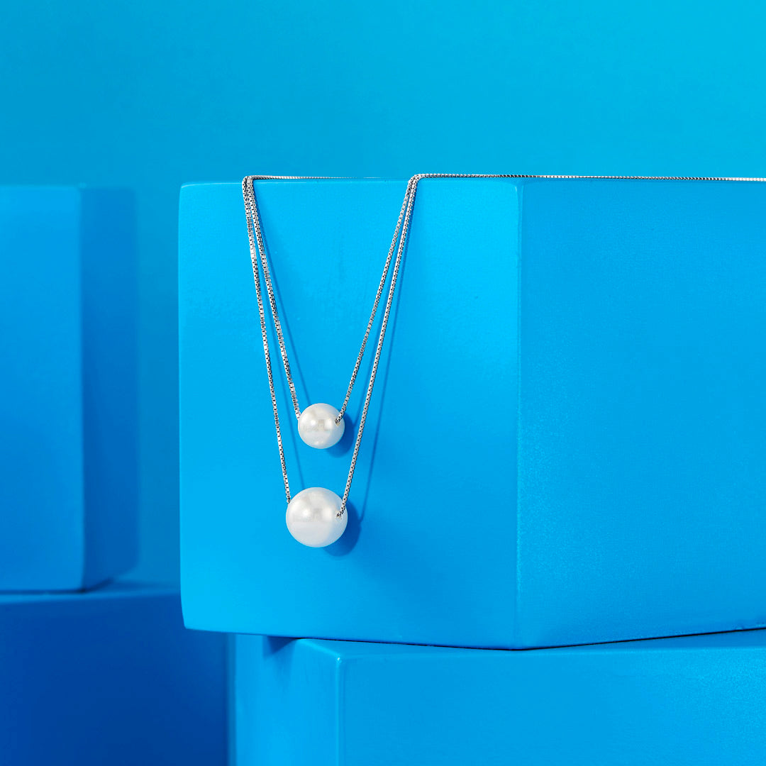 Twin Pearl Silver Multi Layered Necklace