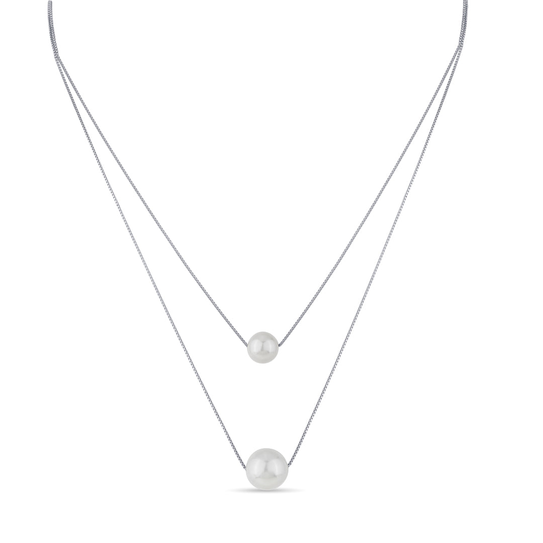 Twin Pearl Silver Multi Layered Necklace