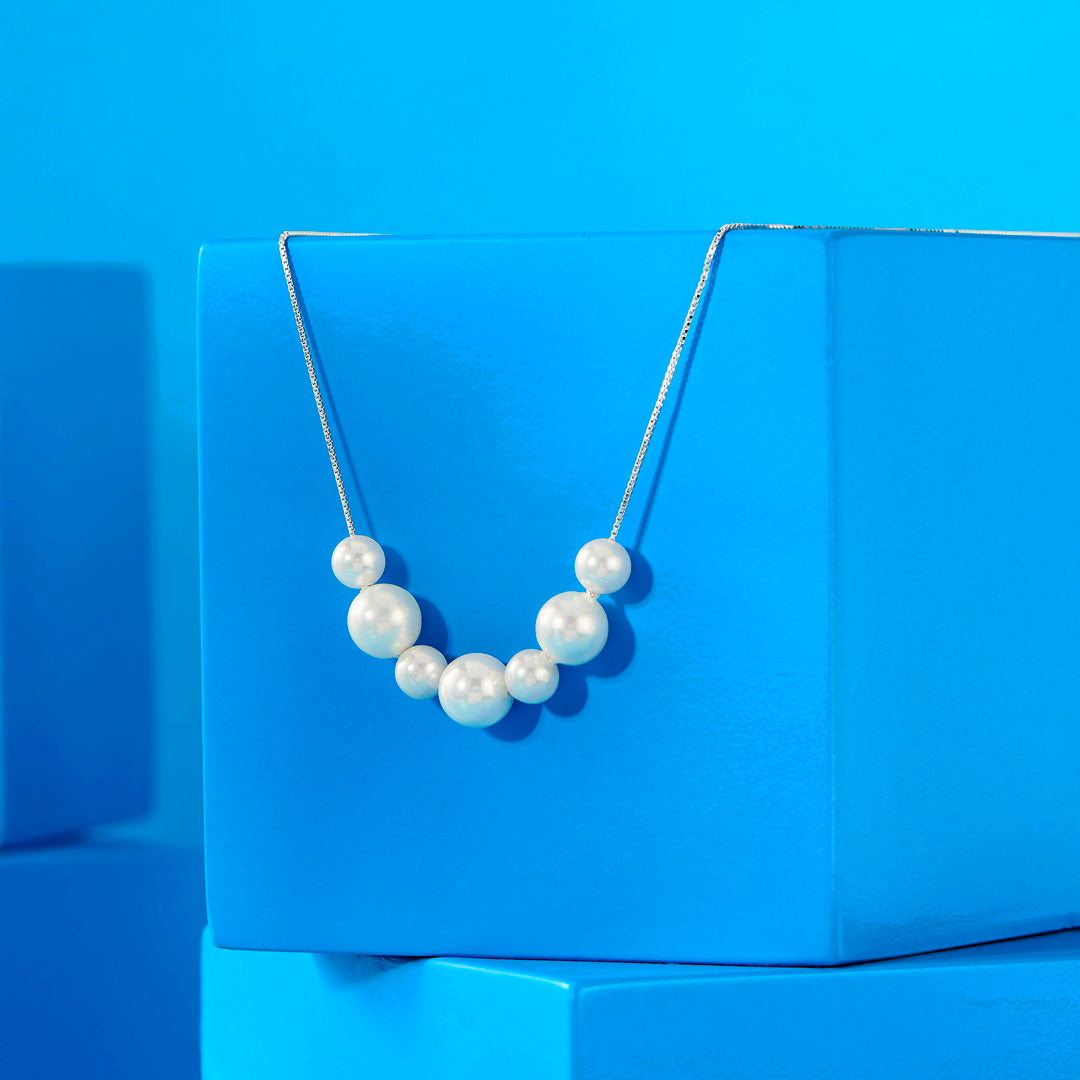 Pearly Glow Silver Modern Necklace