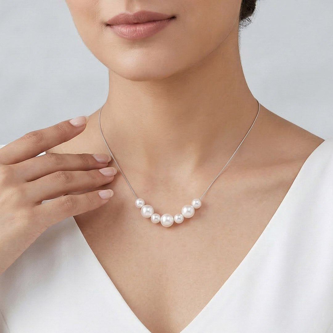 Pearly Glow Silver Modern Necklace