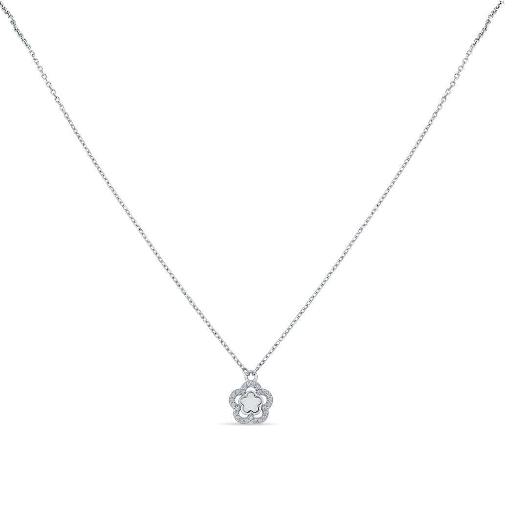Vinca Charm Silver Necklace Set