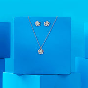 Vinca Charm Silver Necklace Set