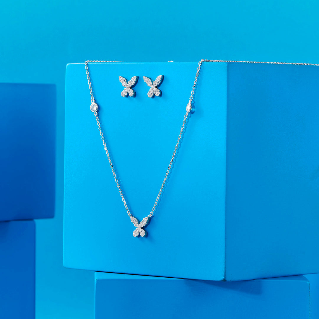 Crystal Spark Silver Necklace Set