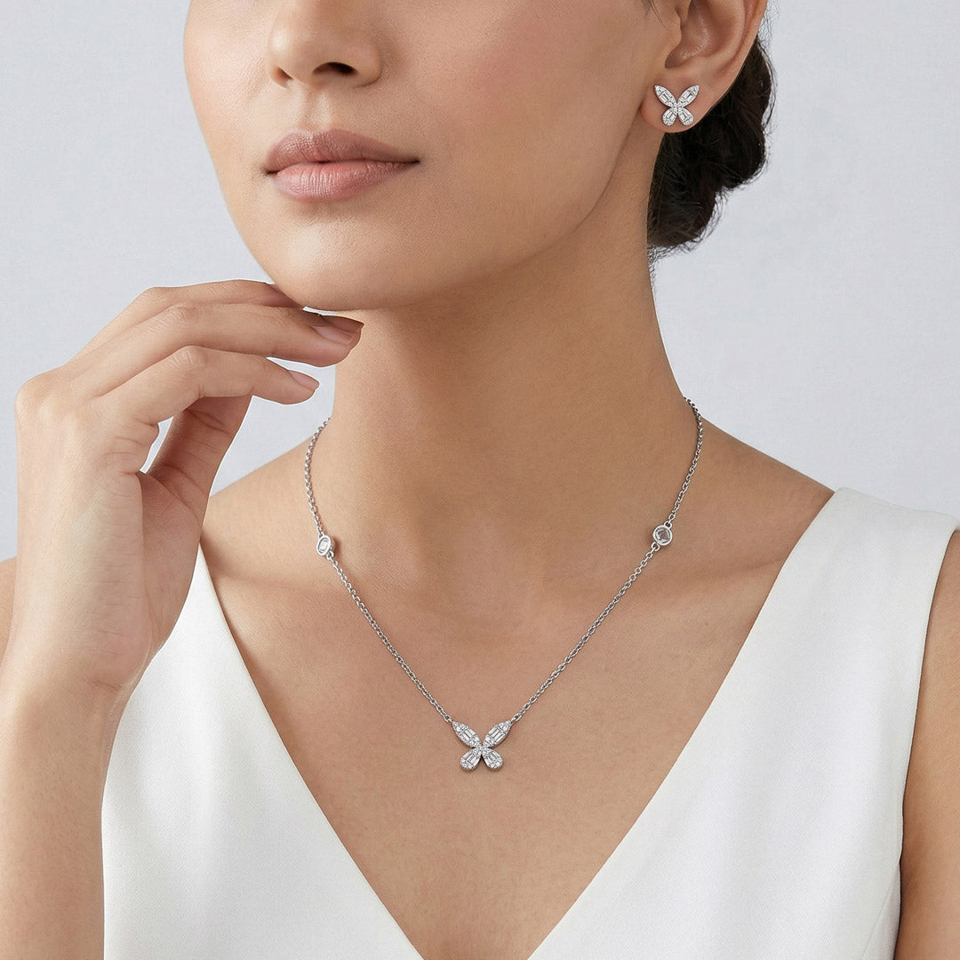 Crystal Spark Silver Necklace Set