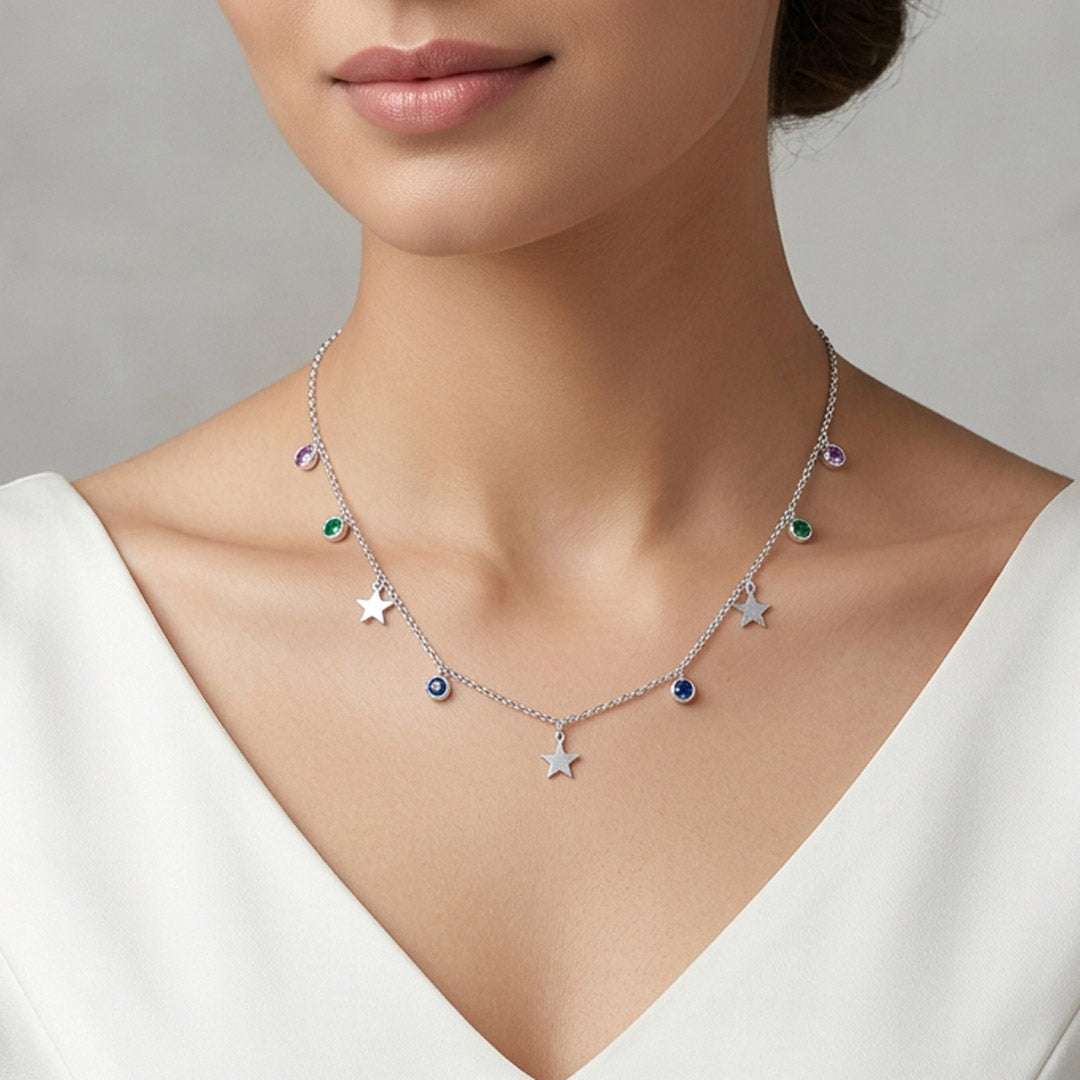 Stellar Stars Silver Charm Necklace