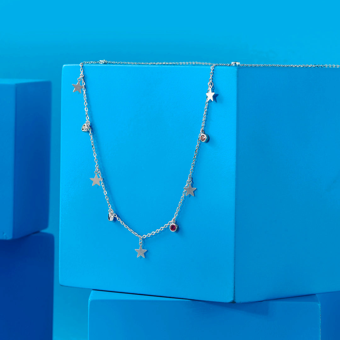 Spectacular Stars Silver Charm Necklace
