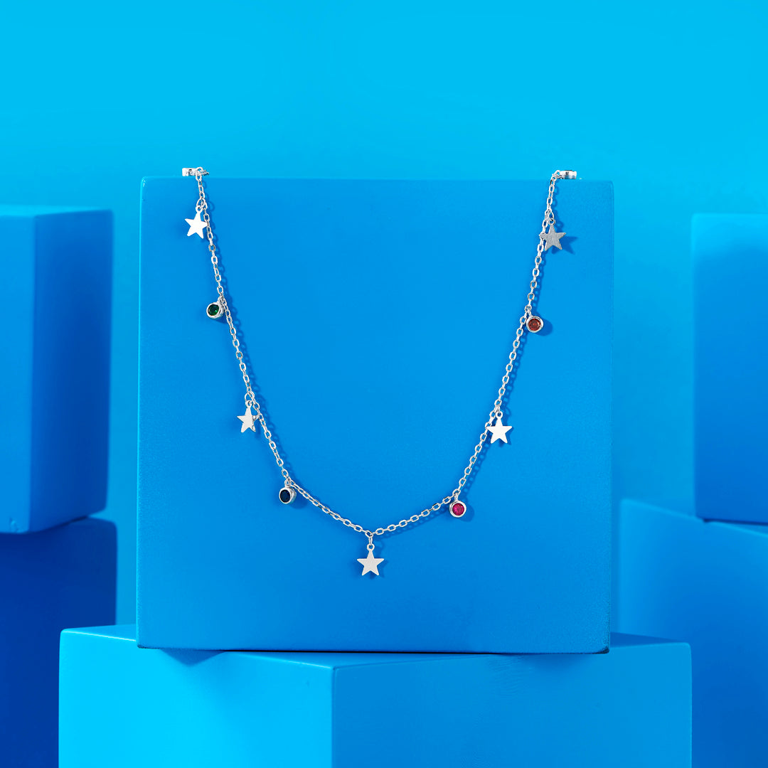 Spectacular Stars Silver Charm Necklace