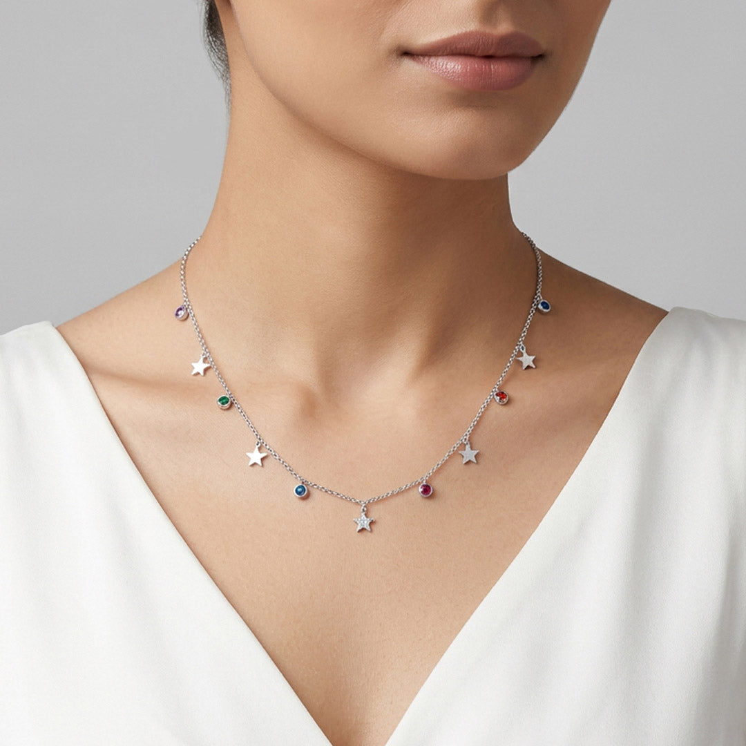 Spectacular Stars Silver Charm Necklace