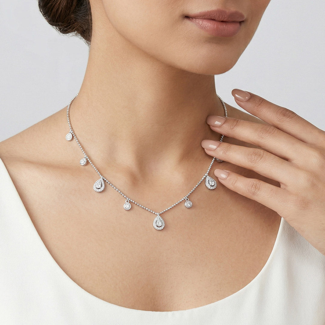 Drops & Stones Silver Modern Necklace