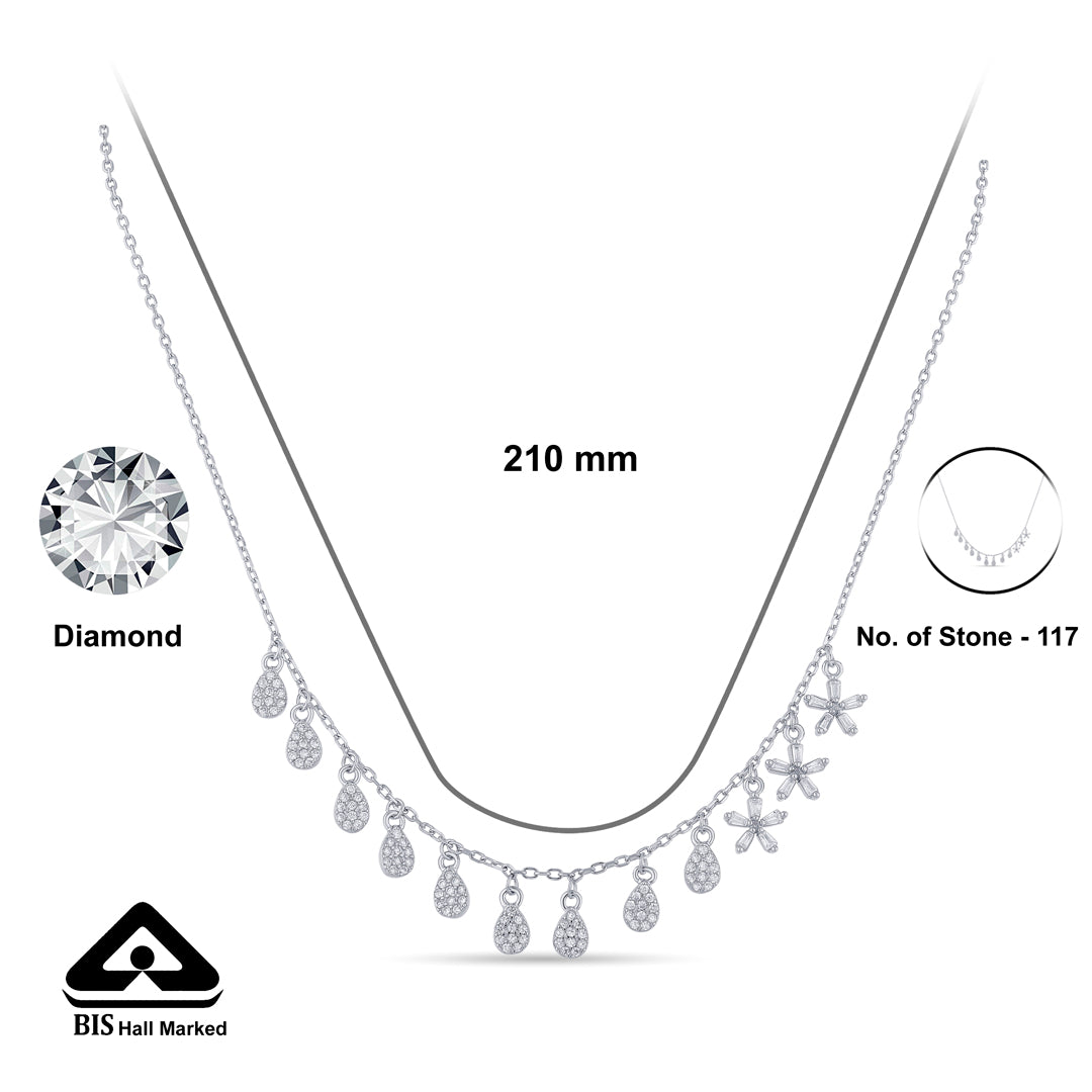 Crystal Drape Silver Charm Necklace