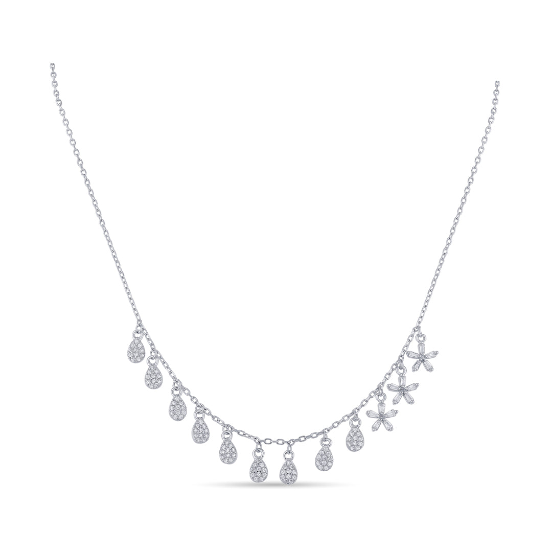 Crystal Drape Silver Charm Necklace