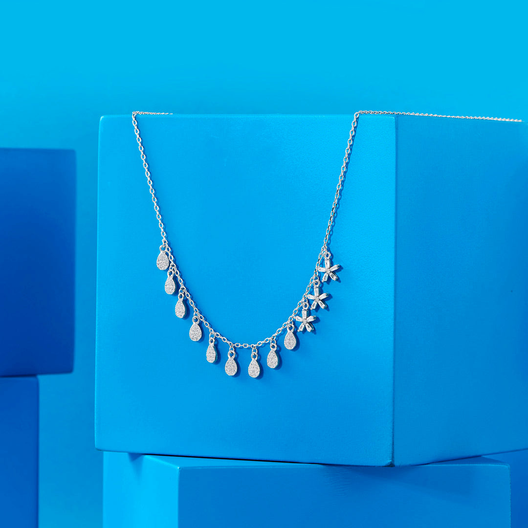Crystal Drape Silver Charm Necklace