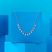 Crystal Drape Silver Charm Necklace