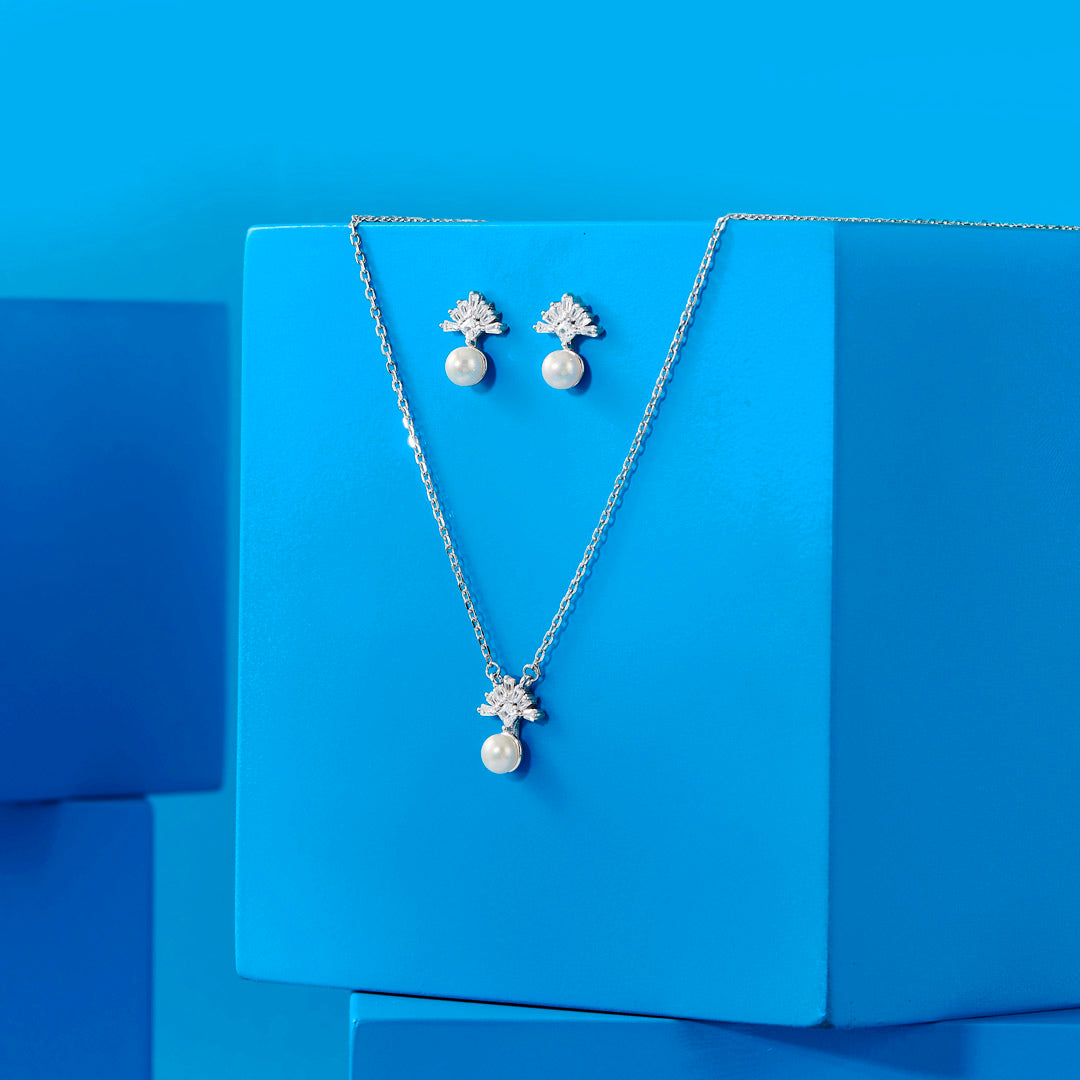 Pearl Prism Silver Necklace Set