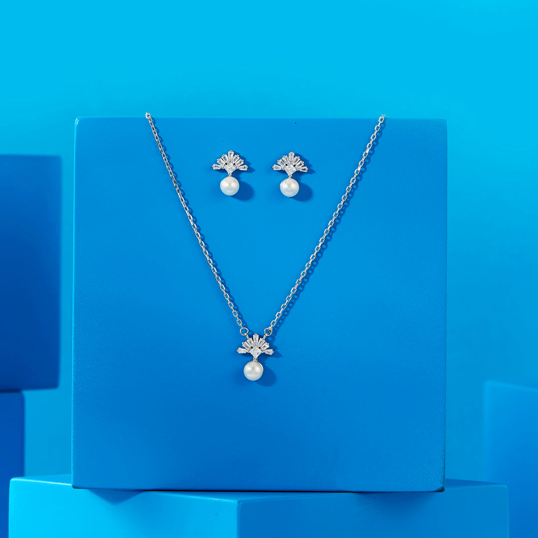 Pearl Prism Silver Necklace Set