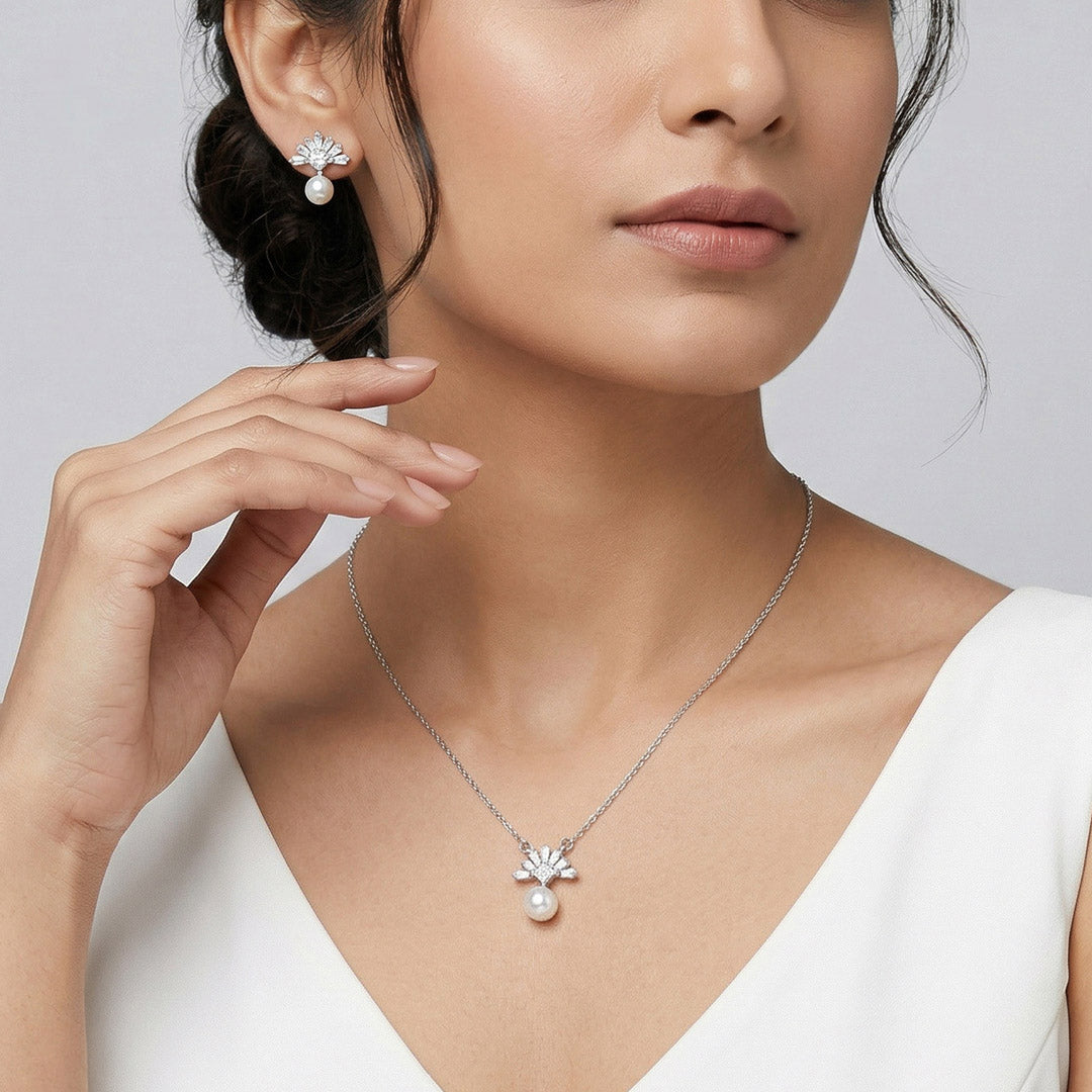 Pearl Prism Silver Necklace Set