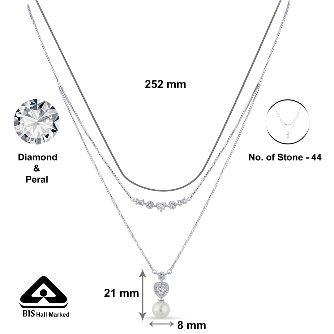 Heart & Pearl Silver Multi Layered Necklace