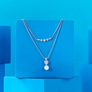 Heart & Pearl Silver Multi Layered Necklace