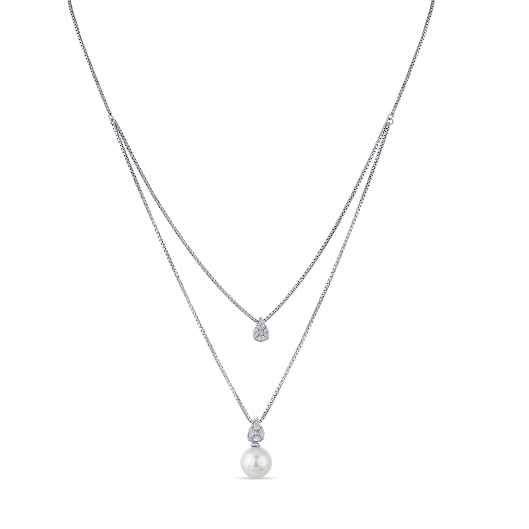 Pearl Gleam Silver Multi Layered Necklace