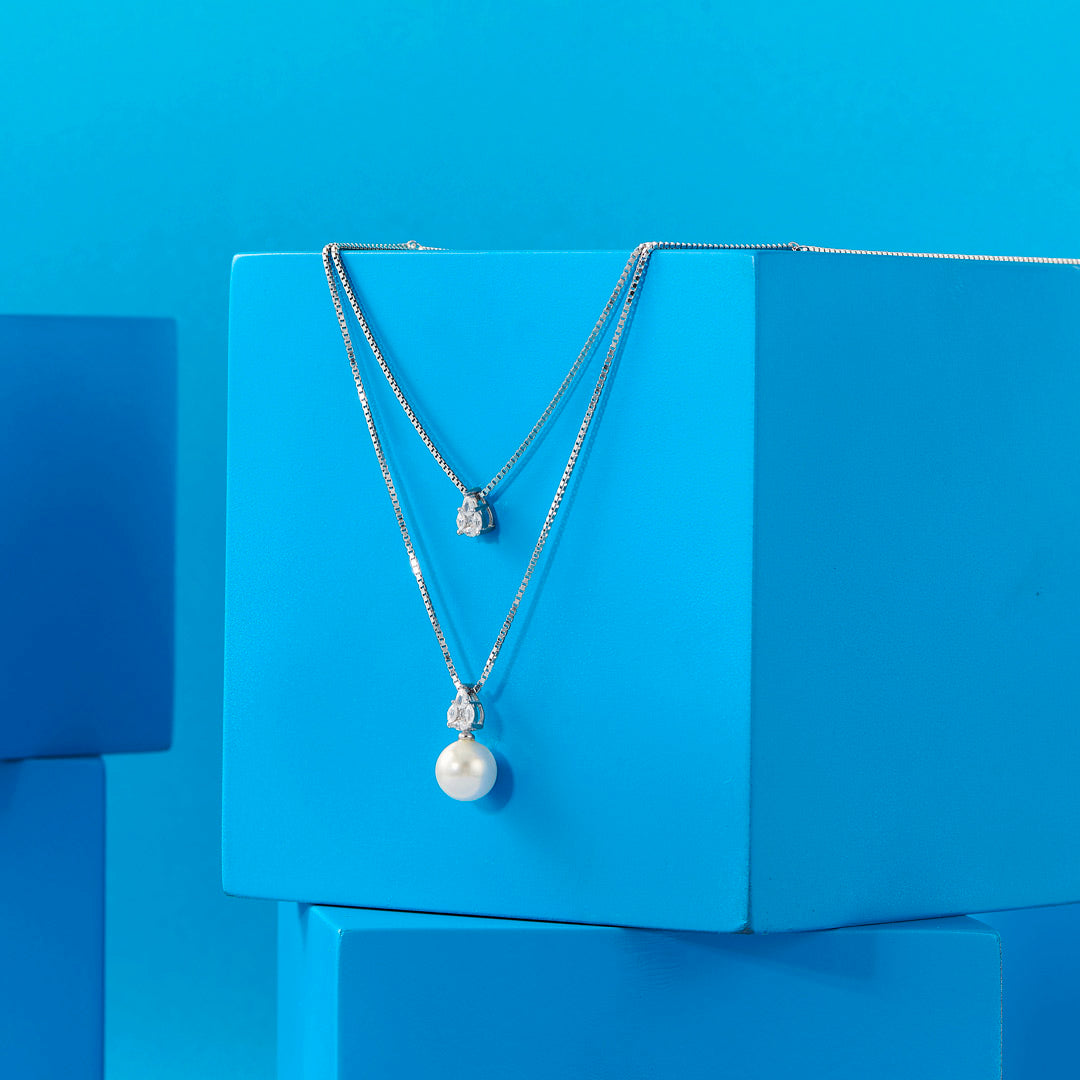 Pearl Gleam Silver Multi Layered Necklace