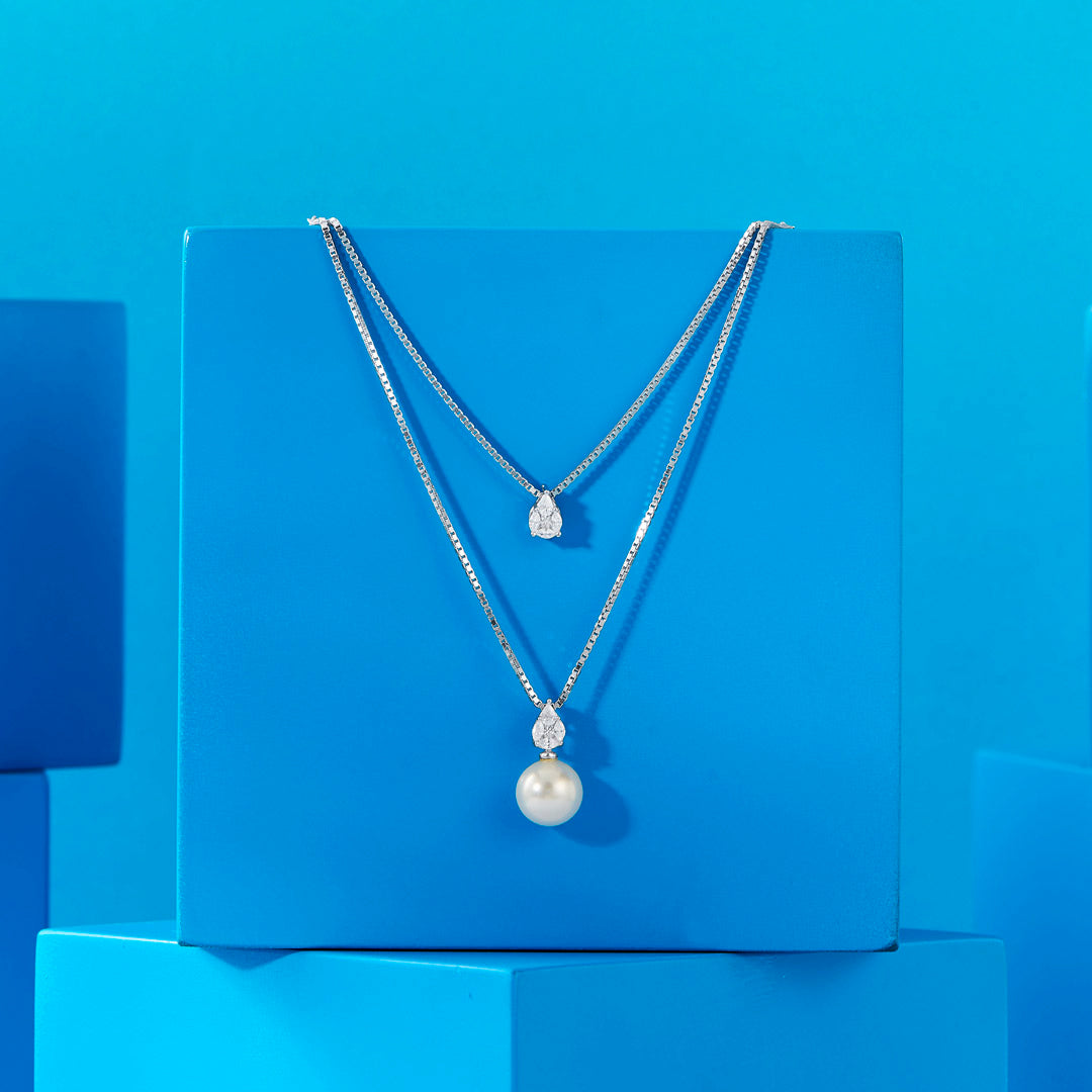 Pearl Gleam Silver Multi Layered Necklace