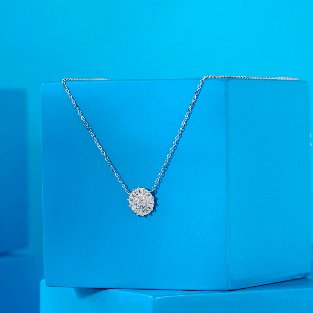 Crystal Bloom Silver Modern Necklace
