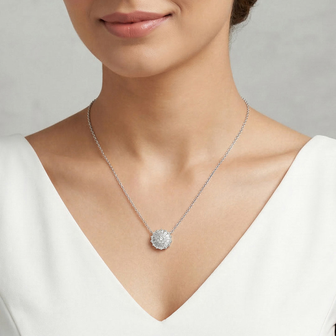 Crystal Bloom Silver Modern Necklace